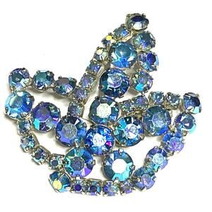 Vintage Brooch Blue Rhinestone AB Vtg ESTATE Costume Jewelry Pin A24